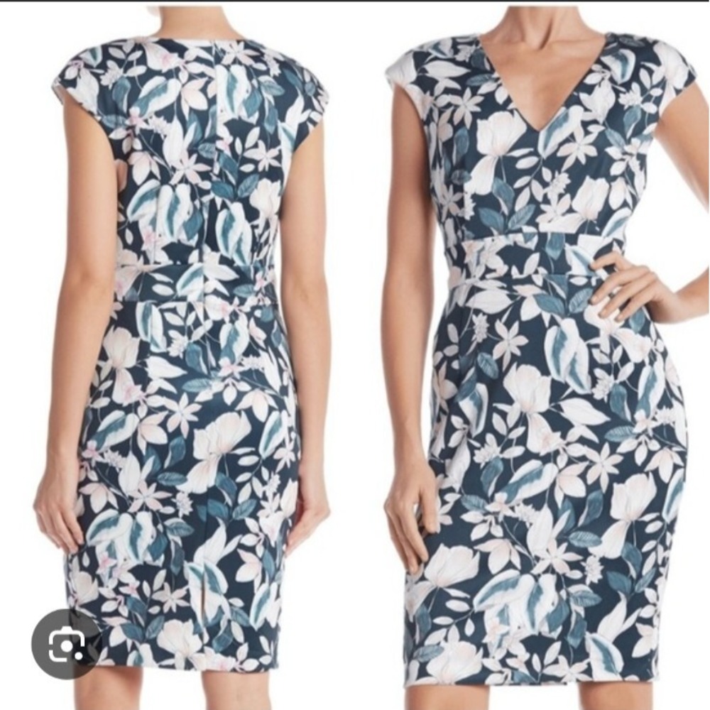 Alexia Admor Women's Sz S‎ Tropical Floral V-neck Feminine Sheath Dress